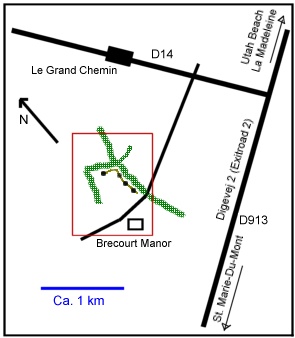 Brecourt Manor - placering mellem St. Marie-du-Mont og Utah Beach